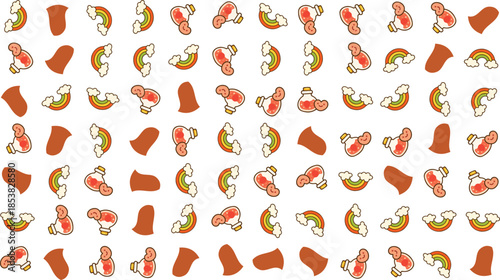 Seamless winter pattern featuring cozy seasonal elements in a playful modern style. Ideal for holiday backgrounds, wrapping paper, textiles, wallpapers, festive branding, and cheerful cold-season desi