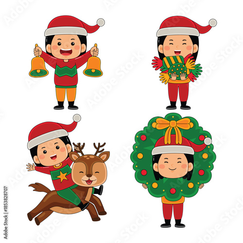 cute kids girl christmas vector illustration