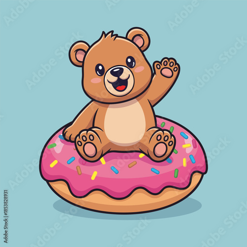 Cheerful bear on a donut Vector