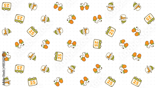 Seamless winter pattern featuring cozy seasonal elements in a playful modern style. Ideal for holiday backgrounds, wrapping paper, textiles, wallpapers, festive branding, and cheerful cold-season desi