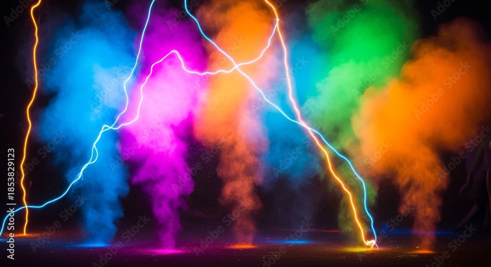 Obraz premium Neon lights colorful smoke abstract background.
