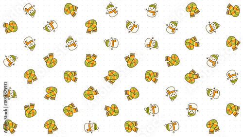 Seamless winter pattern featuring cozy seasonal elements in a playful modern style. Ideal for holiday backgrounds, wrapping paper, textiles, wallpapers, festive branding, and cheerful cold-season desi