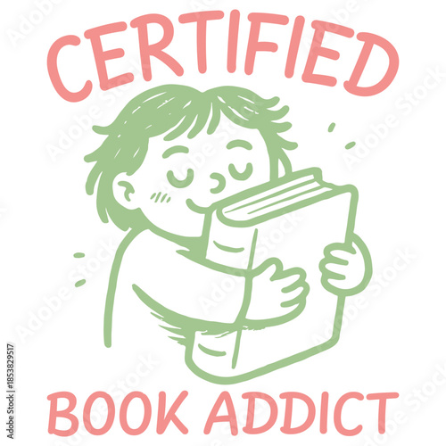 Certified Book Addict Shirt Design, Hand Drawn Book Lover T-shirt, Reading Quote Clipart, Hand Drawn Bookish Graphic, Cute Hand-drawn Line Art Illustration