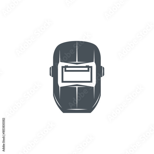 Flat vector welding helmet icon for industrial safety, metal fabrication, construction branding, PPE signage, and manufacturing design use.
