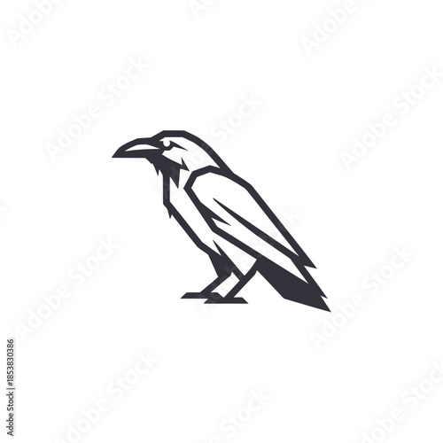 Minimalist raven bird vector icon in monochrome style for dark branding, tattoo design, gothic logos, apparel, and modern illustration use.
