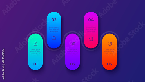 5 Steps Wave Process Infographic Diagram on Dark Background for Business Presentation Template Vector