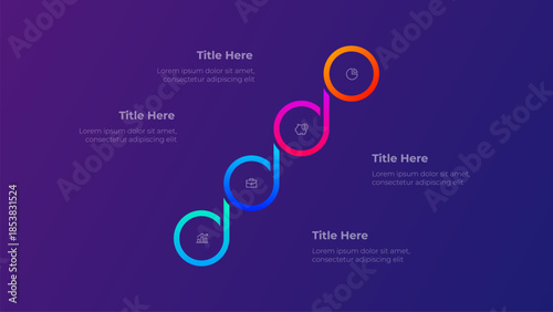 5 Steps Process Diagram Presentation Template on Dark Background, Abstract Gradient Stair Infographic Vector with Five Step Options