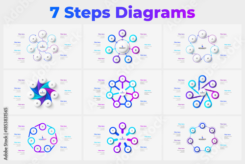 7 Steps Diagram Infographic Set for Business Presentation Template with Seven Step Process Options