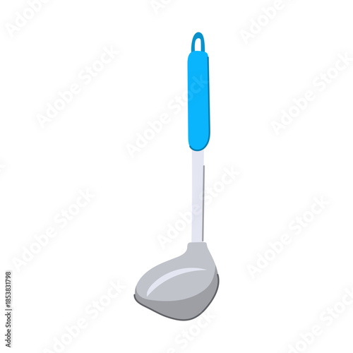 Kitchen ladle presenting simple design, serving as an essential utensil for daily cooking, pouring liquids, and preparing food in domestic and professional settings