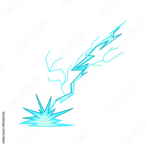 Electric lightning bolt hitting a surface, generating a bright blue burst of energetic power and a dynamic thunder effect, representing a sudden force or powerful impact