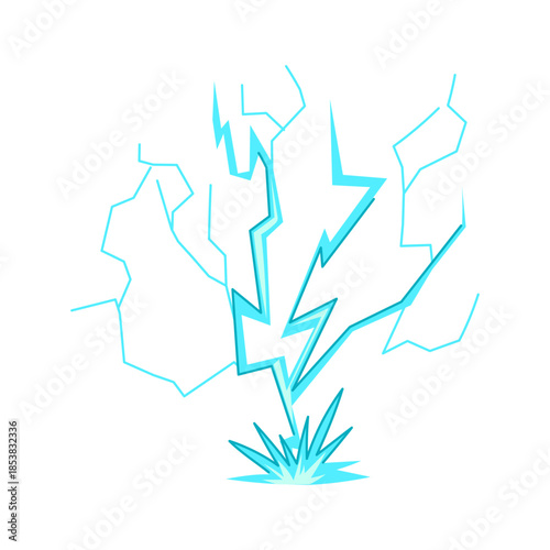Electric lightning bolt striking a surface with a burst of power, illustrating concepts of weather, strong energy, storm, and dangerous natural phenomena
