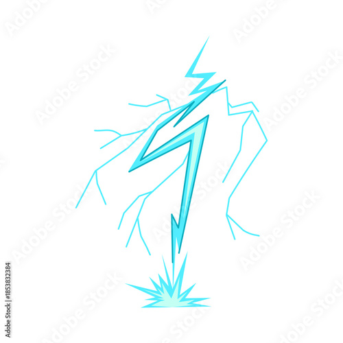 Stylized lightning bolt slamming into a surface with a bright energetic burst, symbolizing electric power, speed, sudden impact, energy, and dynamic motion for design use
