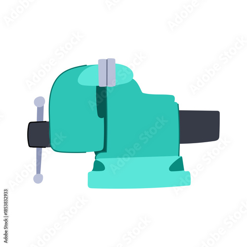 Machine vice in a flat design illustration securing materials, representing concepts of tools, craftsmanship, industry, mechanics, repair, and workbench activities