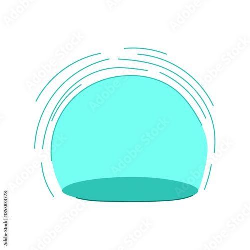 Aqua semi circular shield creating a protective barrier or showcasing a volumetric space with dynamic lines suggesting movement, energy, and digital security
