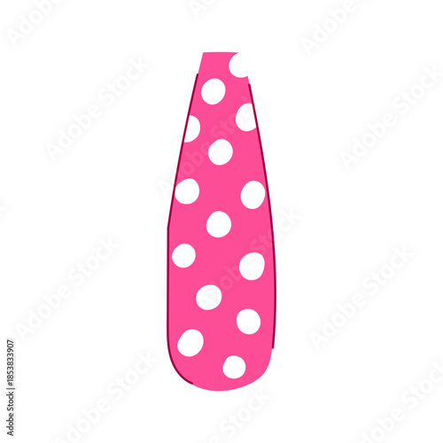 Stylized pink nail with playful white polka dots, vector illustration of nail art and manicure trends conveying beauty, fashion, self care, and modern feminine style