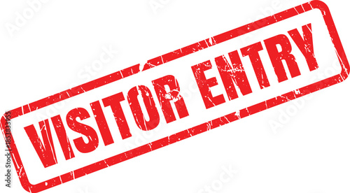 Red grunge rubber stamp mark with VISITOR ENTRY text on a clean white surface indicating access permission