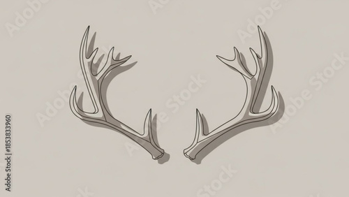 Detailed illustration of a pair of antlers on a neutral background, showcasing detailed texture and shading, perfect for design and artistic projects