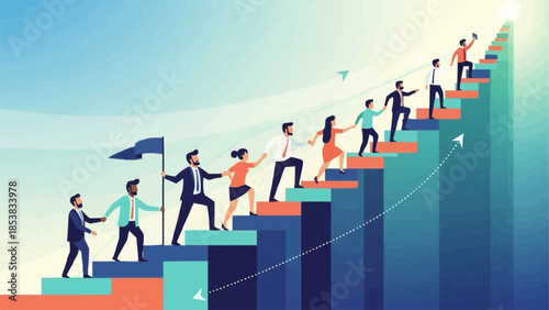 Teamwork and Leadership Climbing Stairs Towards Success.
