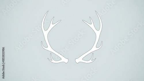 Detailed illustration of white deer antlers on light blue background, perfect for designs, minimalist style, elegant and simple graphic element for various uses