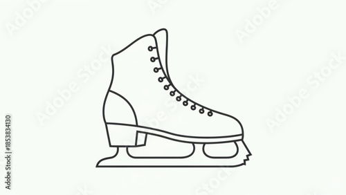 Ice skate with laces and blades, detailed line drawing, ice skating, winter sports, recreational activity, athletic footwear, single skate