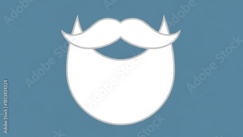 Graphic illustration of a white beard and mustache on a blue background, simple vector design element