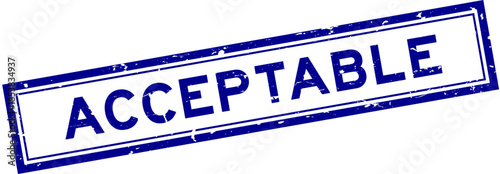 Grunge blue acceptable word square rubber seal stamp on white bacckground