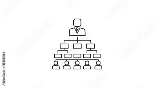 Simple black and white line art icon depicting a hierarchical organizational structure or team management chart