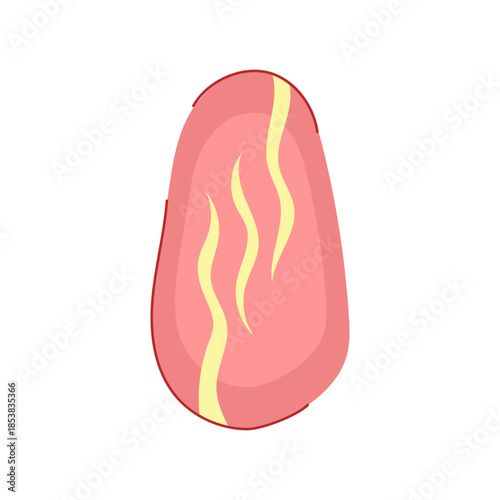Artificial nail displaying a trendy pink background with elegant yellow wavy stripes, capturing modern beauty and personal style in a simple, isolated illustration