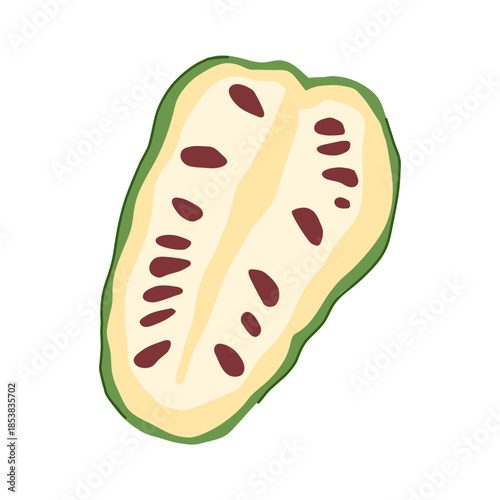 Noni fruit cut in half revealing inner pulp and seeds, symbolizing wellness, natural healthcare, and a healthy lifestyle through tropical organic produce for juice and dietary supplements