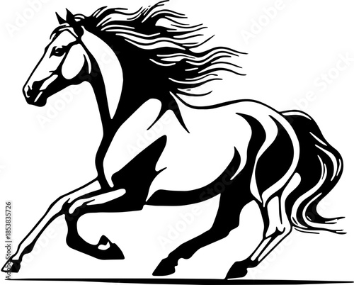 Dynamic Horse Black and White Vector Motion SVG