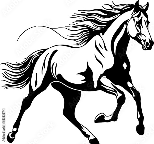 Dynamic Horse Black and White Vector Motion SVG
