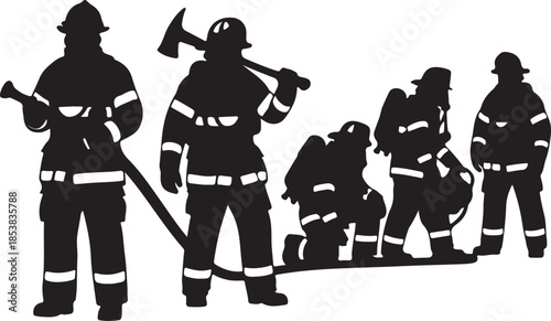 firefighters breaking door during a fire sketch vector