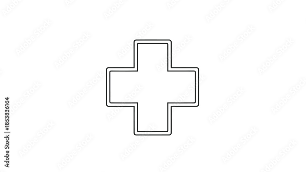 Obraz premium Simple black outline icon representing a medical first aid or emergency cross symbol