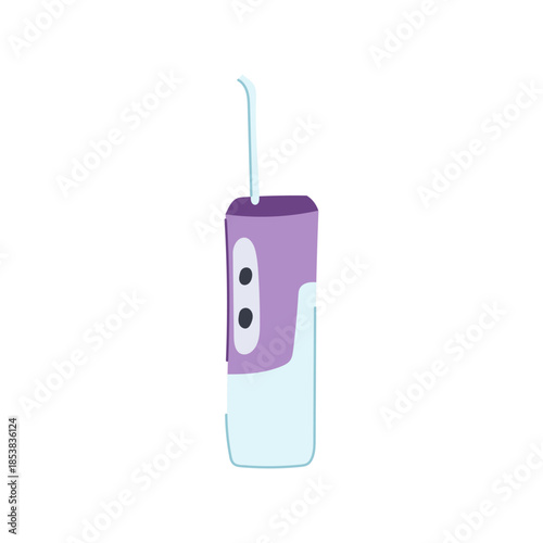 Portable oral irrigator using a stream of water for deep cleaning between teeth and along the gumline, illustrating daily dental care and fresh breath