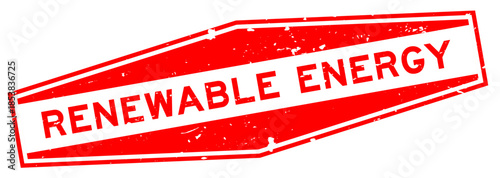 Grunge red renewable energy word hexagon rubber seal stamp on white background