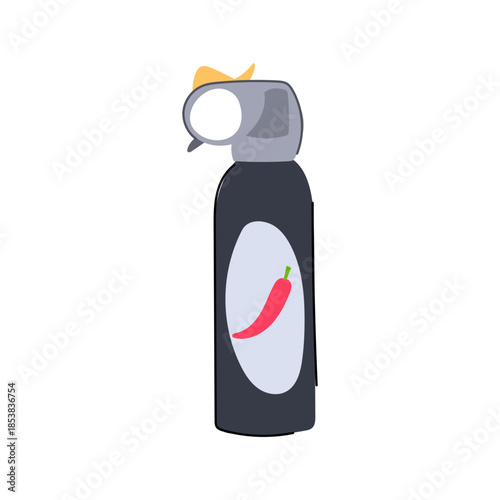Pepper spray canister featuring a red chili icon, representing a tool for personal safety, self defense, and deterring threats in emergency situations