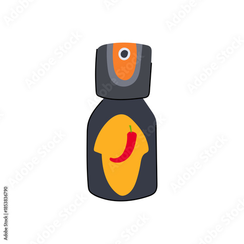 Pepper spray bottle displaying a chili pepper symbol, representing personal defense, self protection, and non lethal security for women and individuals seeking safety