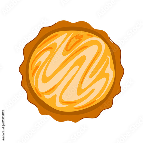 Sweet golden pie in a brown crust presents a creamy swirled topping, an inviting dessert or pastry food illustration with a delicious bakery concept