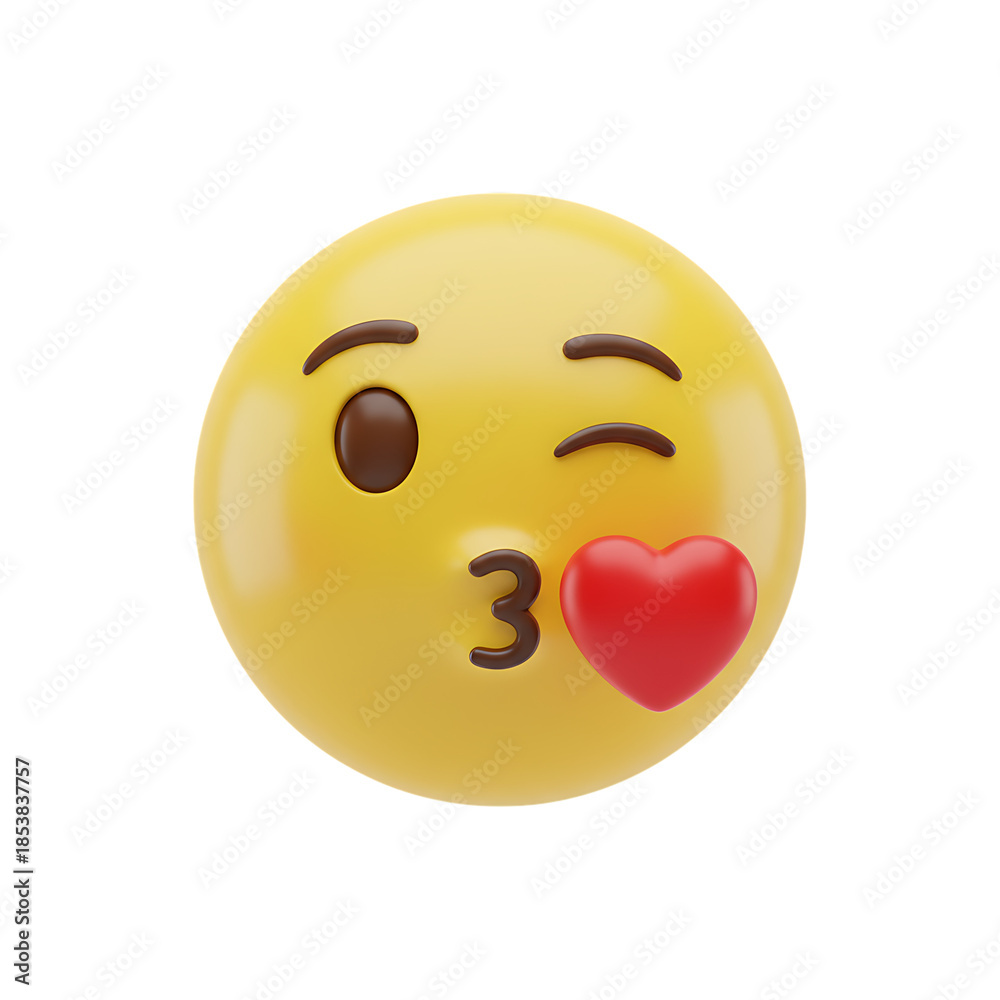 Fototapeta premium Yellow emoji face with heart eyes isolated on transparent background