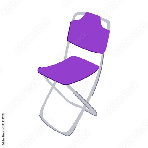 Purple folding chair featuring a lightweight metal frame with a durable fabric seat and backrest, designed for portability, easy storage, and comfortable temporary seating in various settings