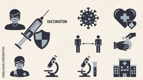Medical Vaccination and Coronavirus Protection Icons Set.