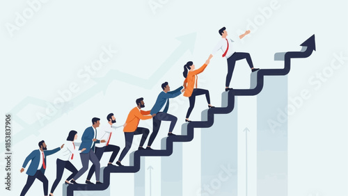 Teamwork and collaboration helping people climb up a growth chart.