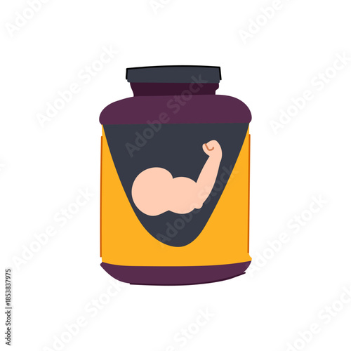 Protein supplement jar representing strength and muscle growth, a significant item in fitness and bodybuilding culture, supporting performance and healthy lifestyle goals