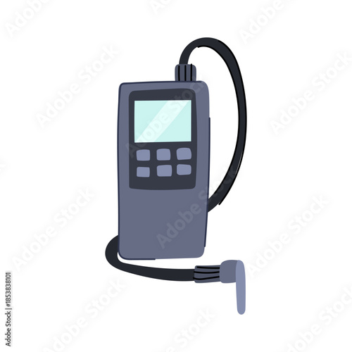 Portable handheld device measuring gas levels or air quality, showing a digital screen, interface buttons, and a connected probe for environmental monitoring and detection