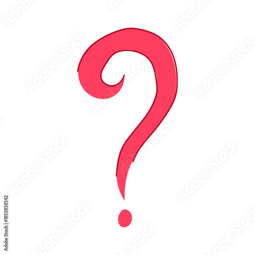 Red question mark graphic representing a query, uncertainty, and seeking information or answers to a problem, making decisions, or thinking about solution development