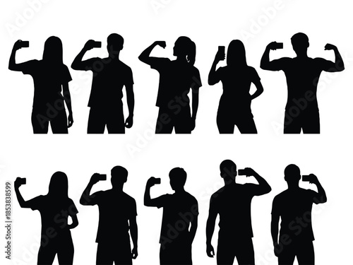 Silhouettes of people showing their strength and fitness poses