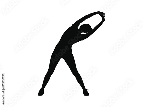 Silhouette of a person performing a side bending stretching exercise