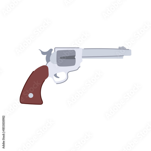 Revolver firearm weapon with a light gray metal finish and brown wooden grip resting horizontally, representing concepts of law enforcement, security, protection, crime, conflict, or self defense