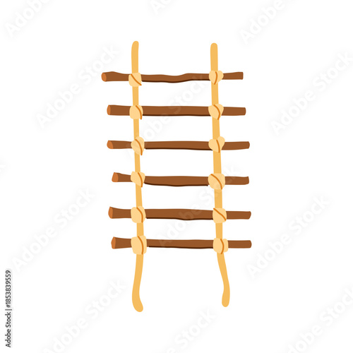 Rope ladder featuring wood rungs and thick ropes provides a visual metaphor for ascent, reaching goals, and overcoming challenges, set against a clean white backdrop