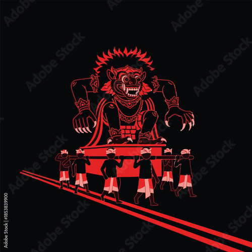 Daring Group of Workers Carrying a Fierce Monster